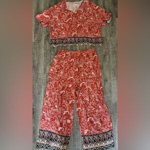 SHEIN Red Paisley Two-Piece Set XL